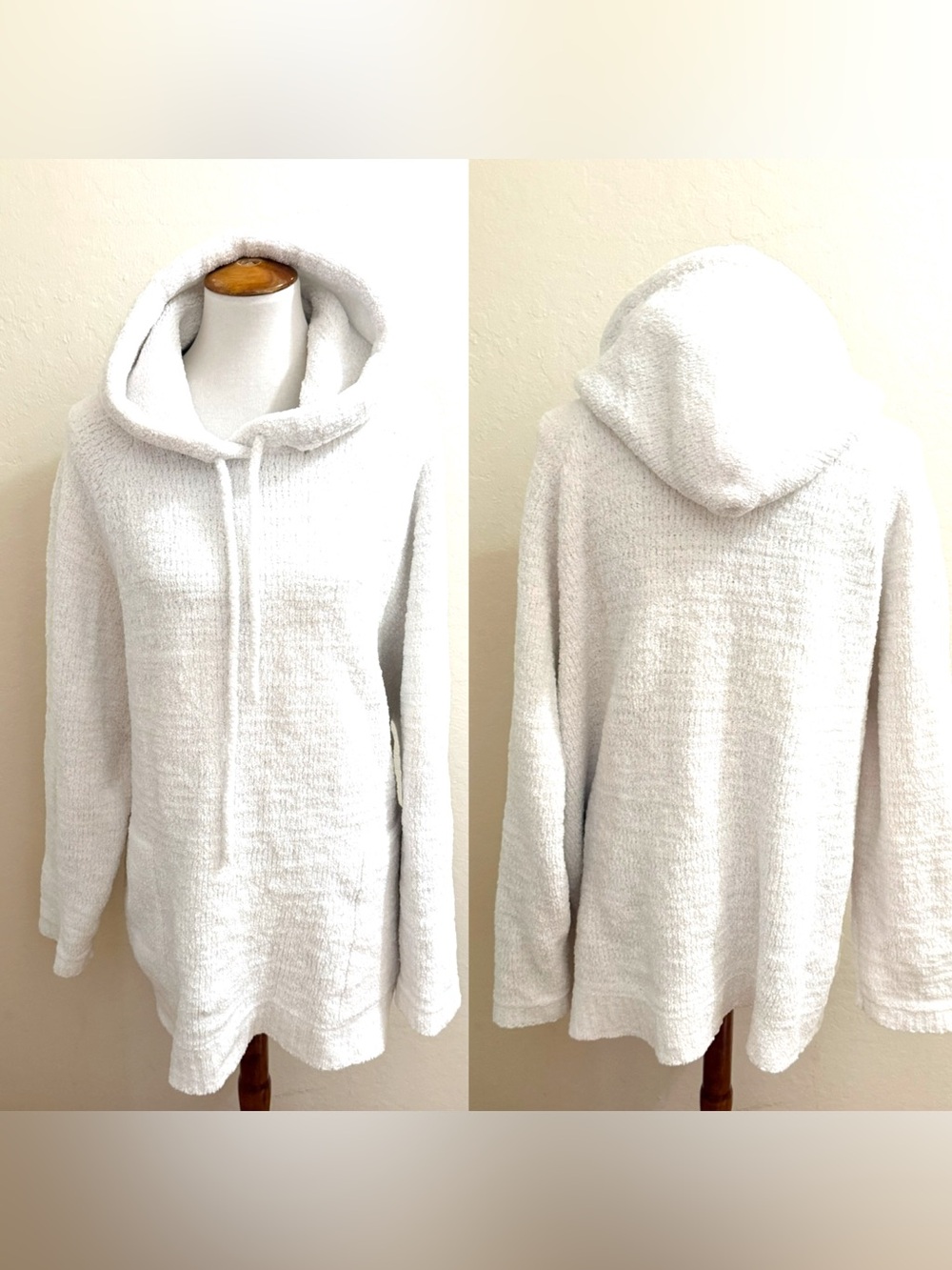 Plush White Hooded Cowl Sweater Pullover